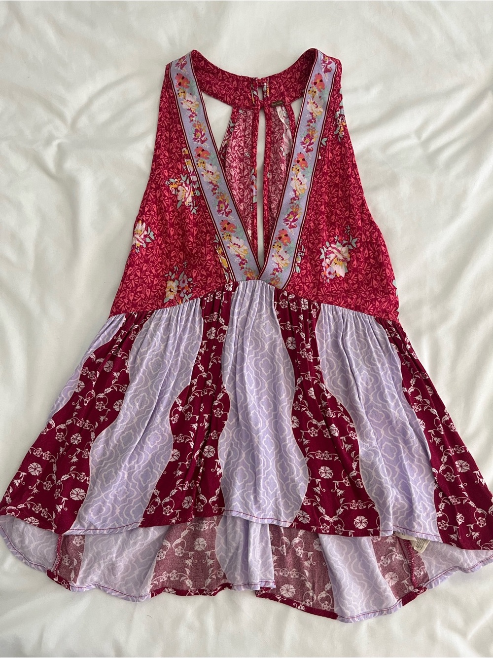 Free People Raspberry & Lavender Floral Patchwork Tank